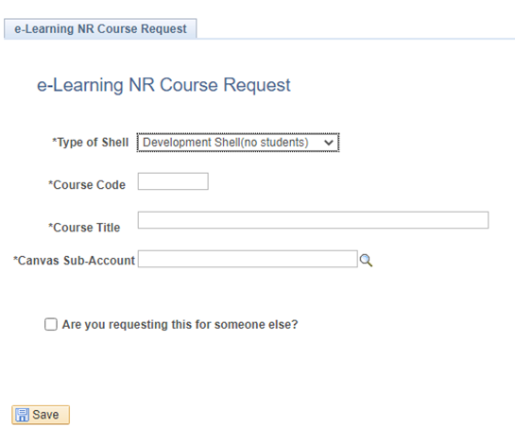 Screenshot of second step in requesting nr course 