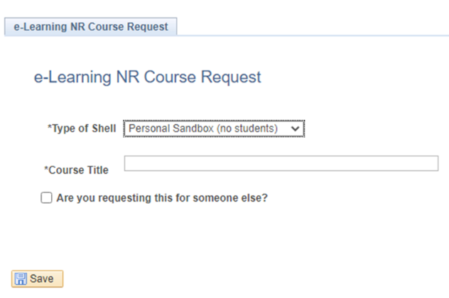 Screenshot of third step in requesting nr course 
